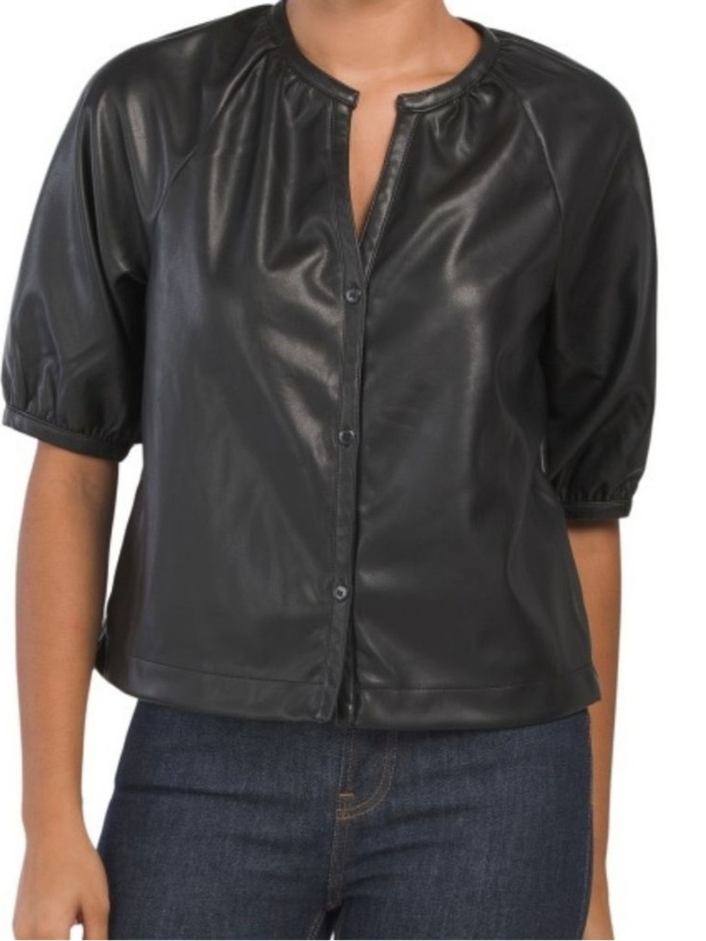 Avec Les Filles Vegan Leather Button Up Shirt